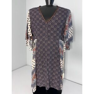 Umgee Peasant Dress Size S Boho Printed Top Tunic Multicolor Earth Tones Flowy